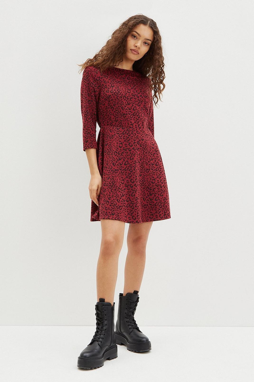 Petite Berry Leopard Ponte Fit And Flare Dress image number 1