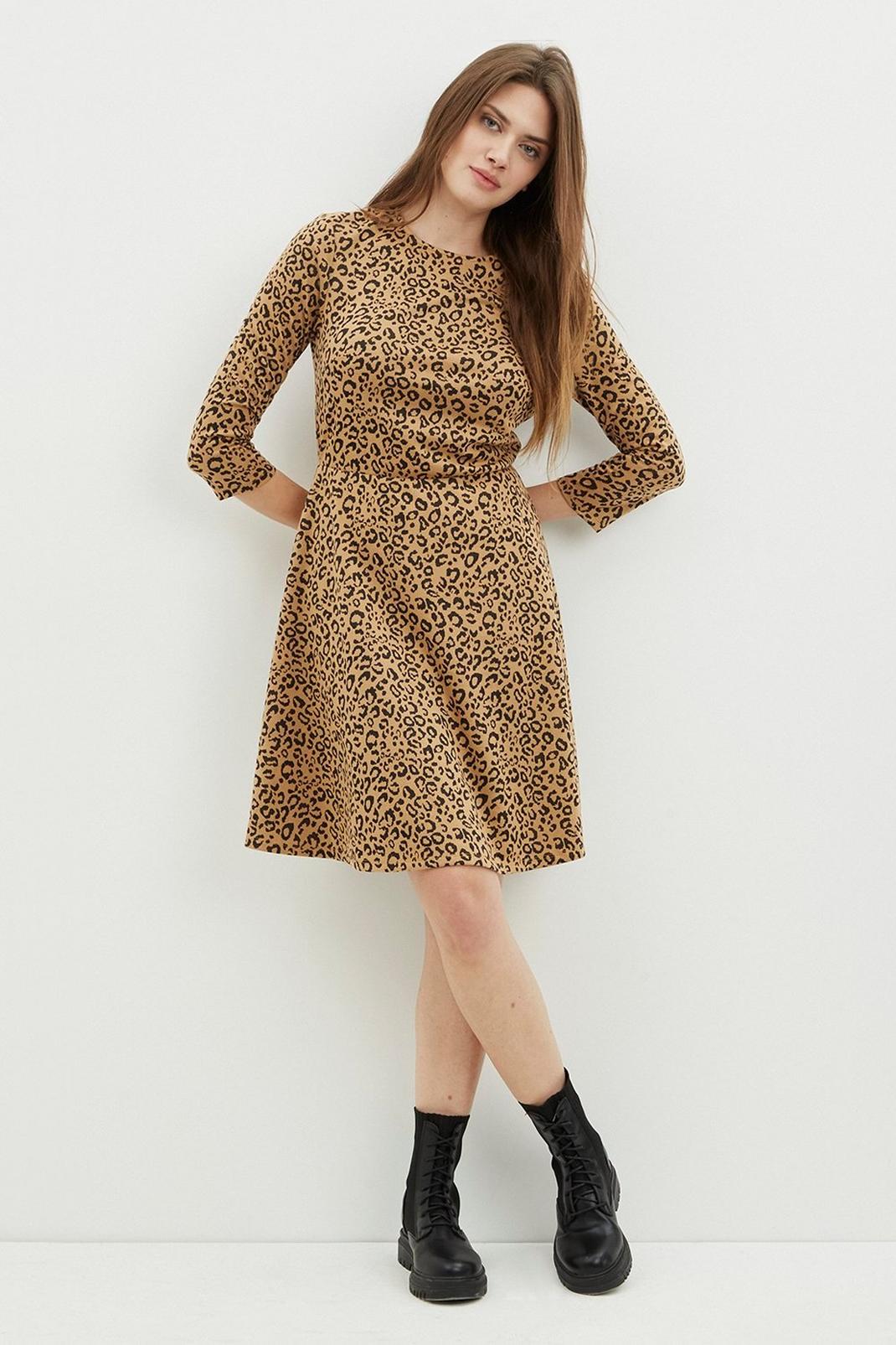 Tall Camel Leopard Ponte Fit And Flare Dress image number 1