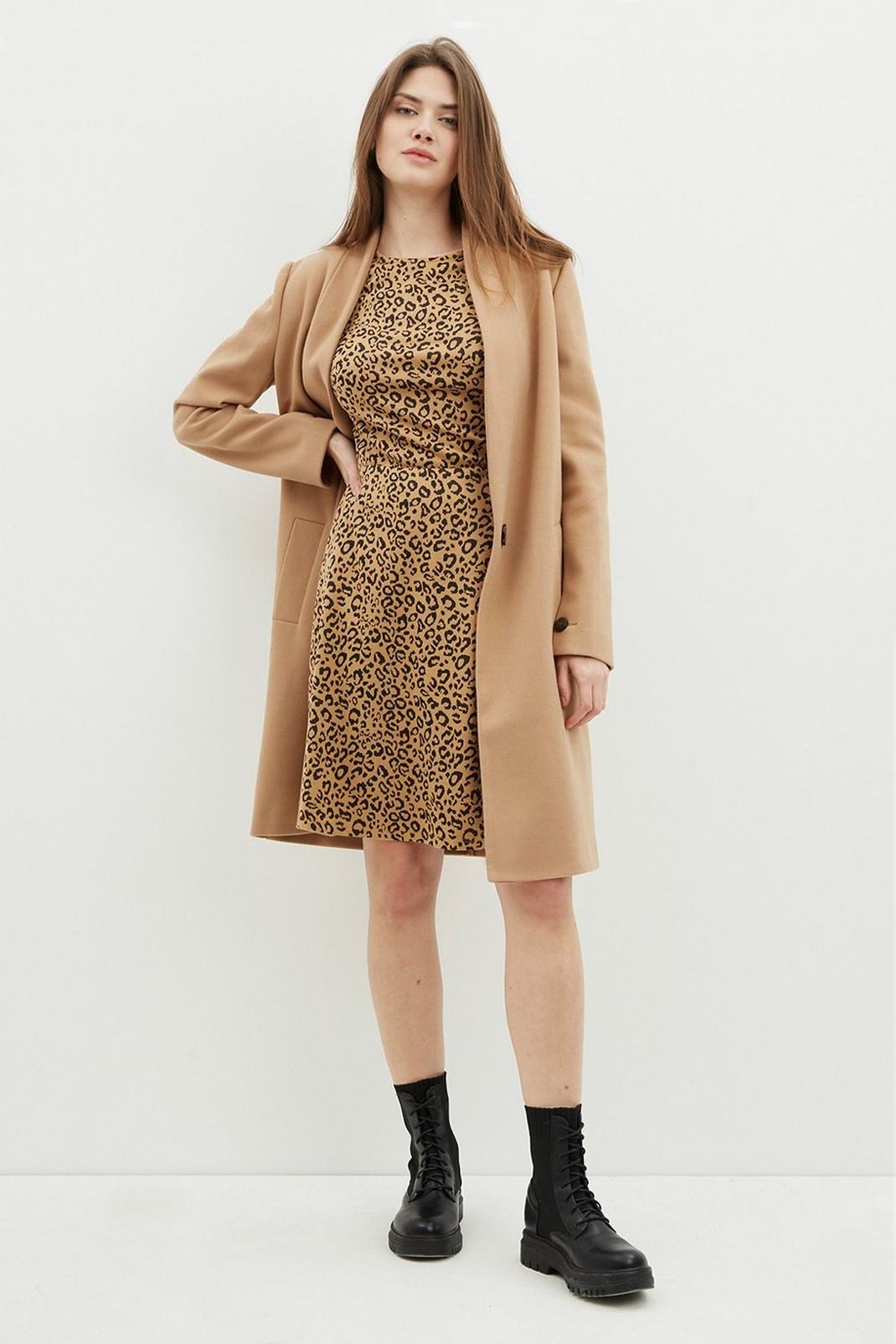 111 Tall Camel Leopard Ponte Fit And Flare Dress image number 2