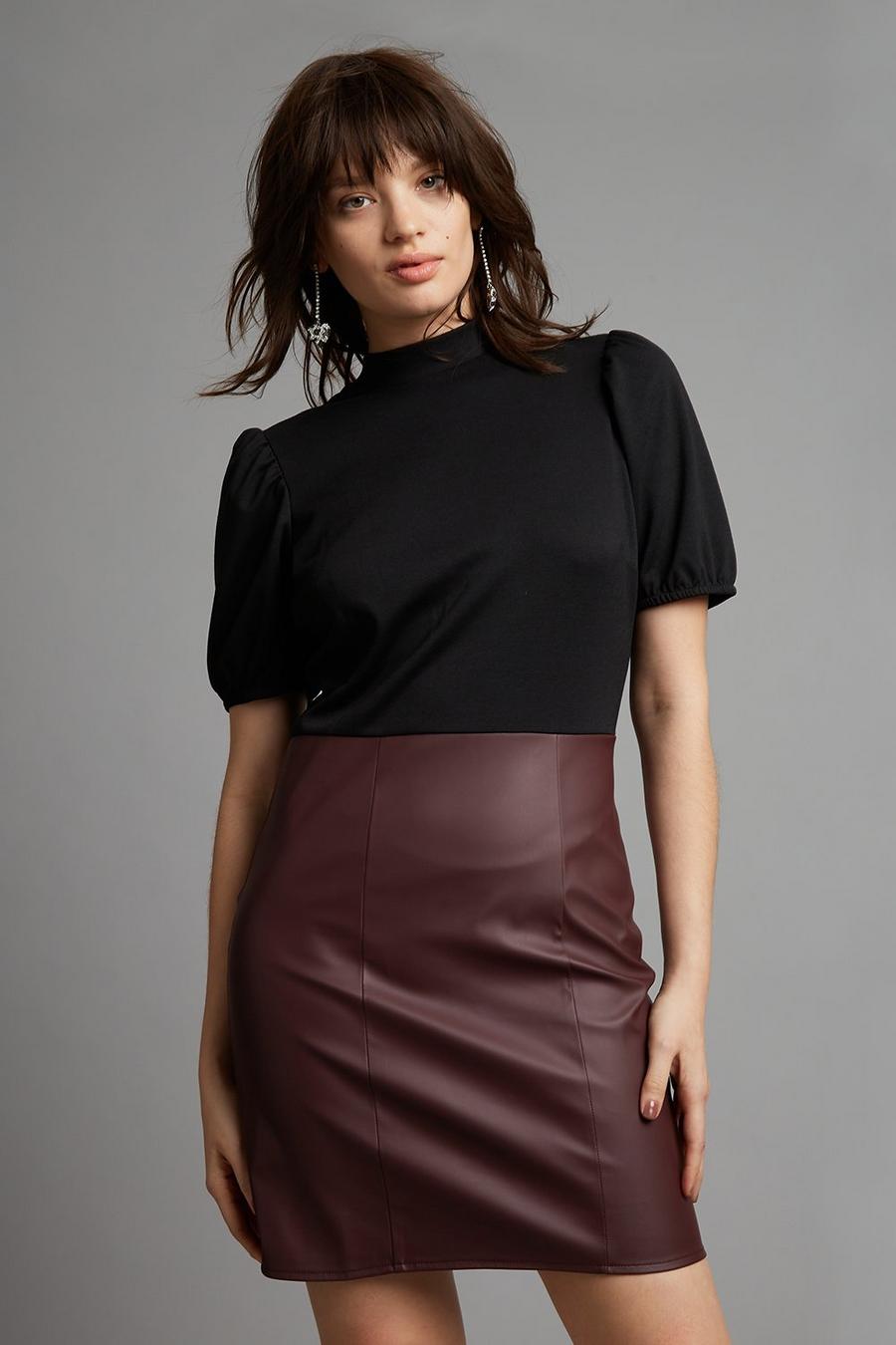 Petite Berry Faux Leather Skirt