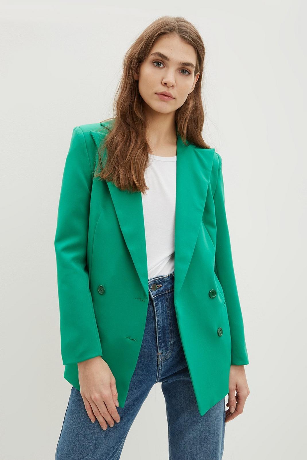 Green Double Breasted Fashion Blazer image number 1