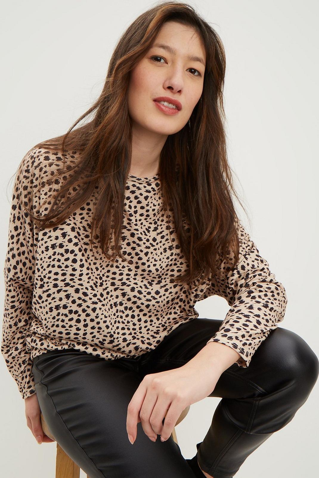 Recycled Leopard Long Sleeve Banded Hem Top image number 1