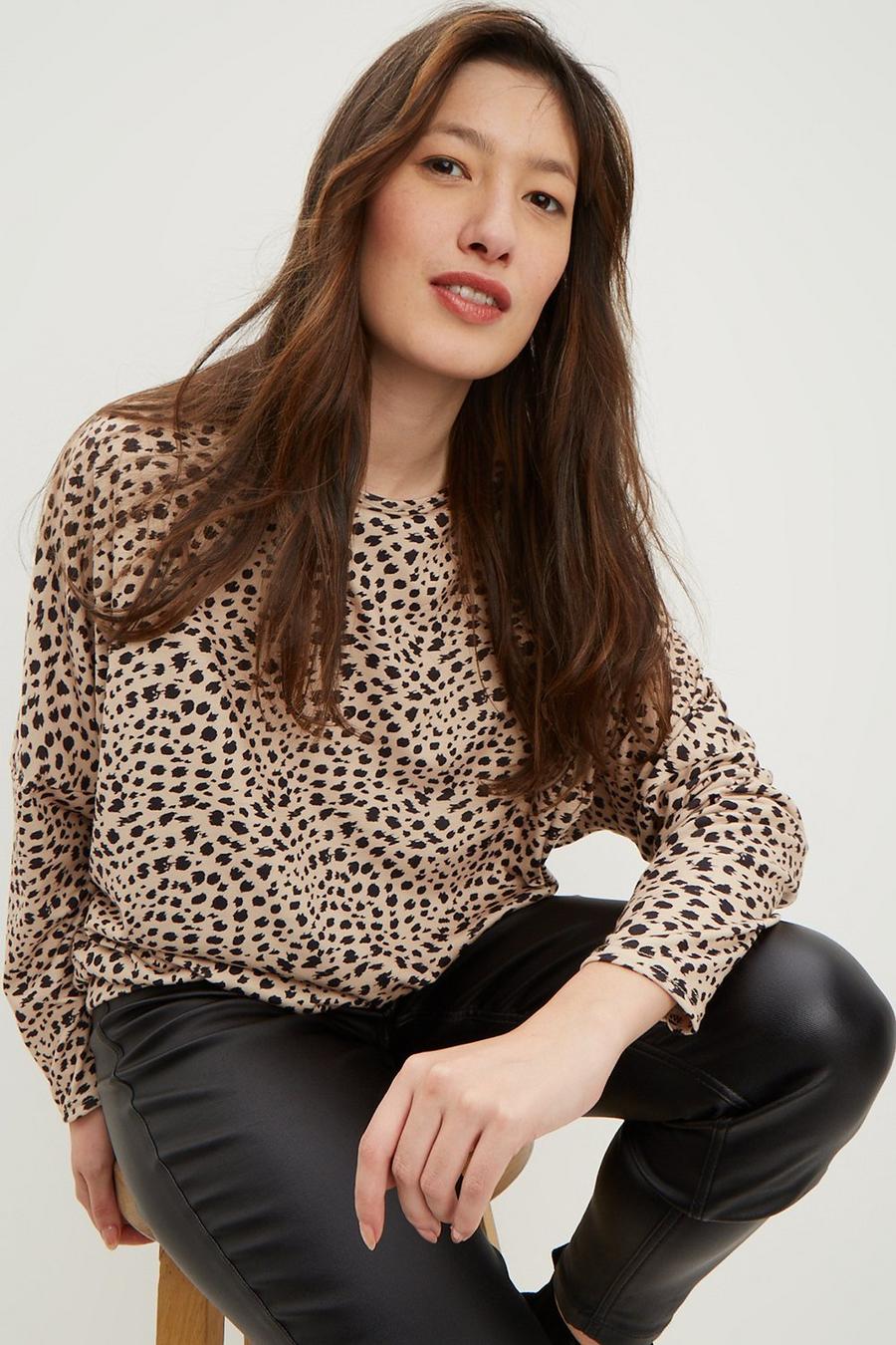 Recycled Leopard Long Sleeve Banded Hem Top