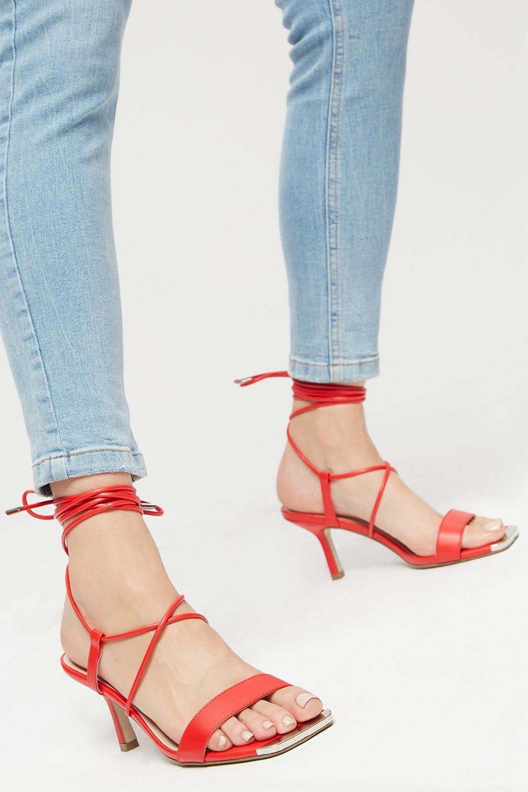 Red Selene Ankle Tie Heeled Sandal image number 1