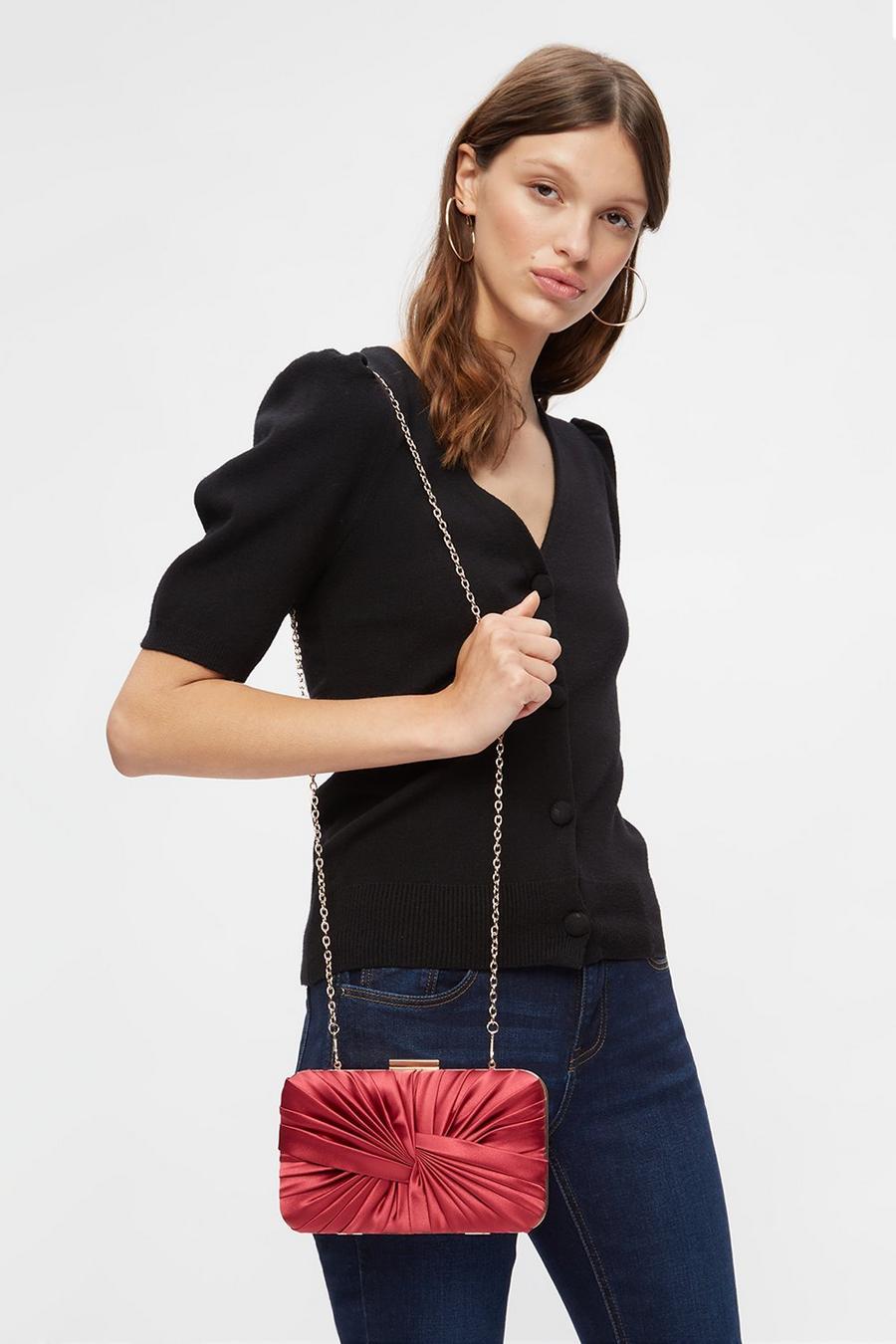 Satin Knot Detail Clutch With Chain Strap 