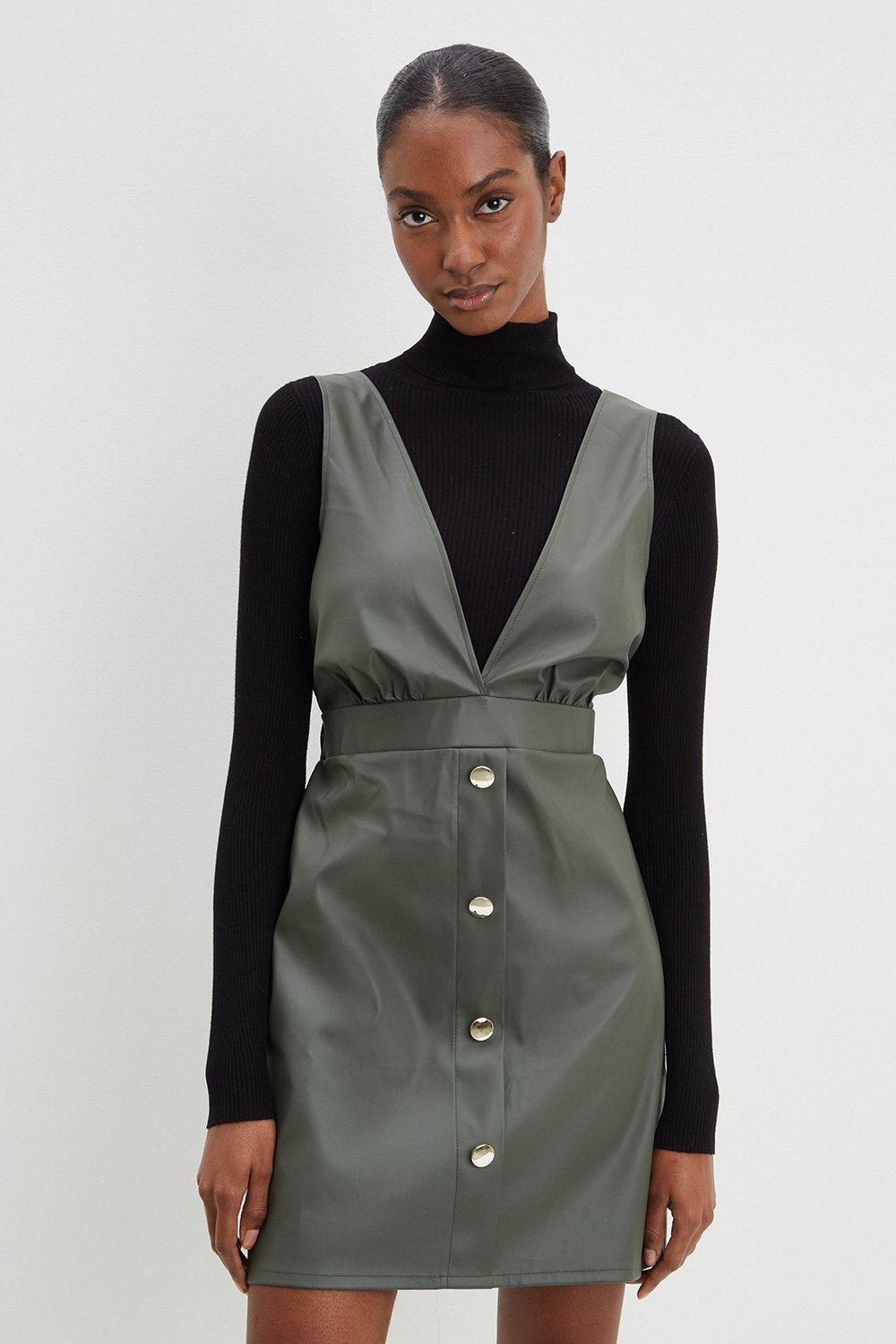 faux leather overall dress