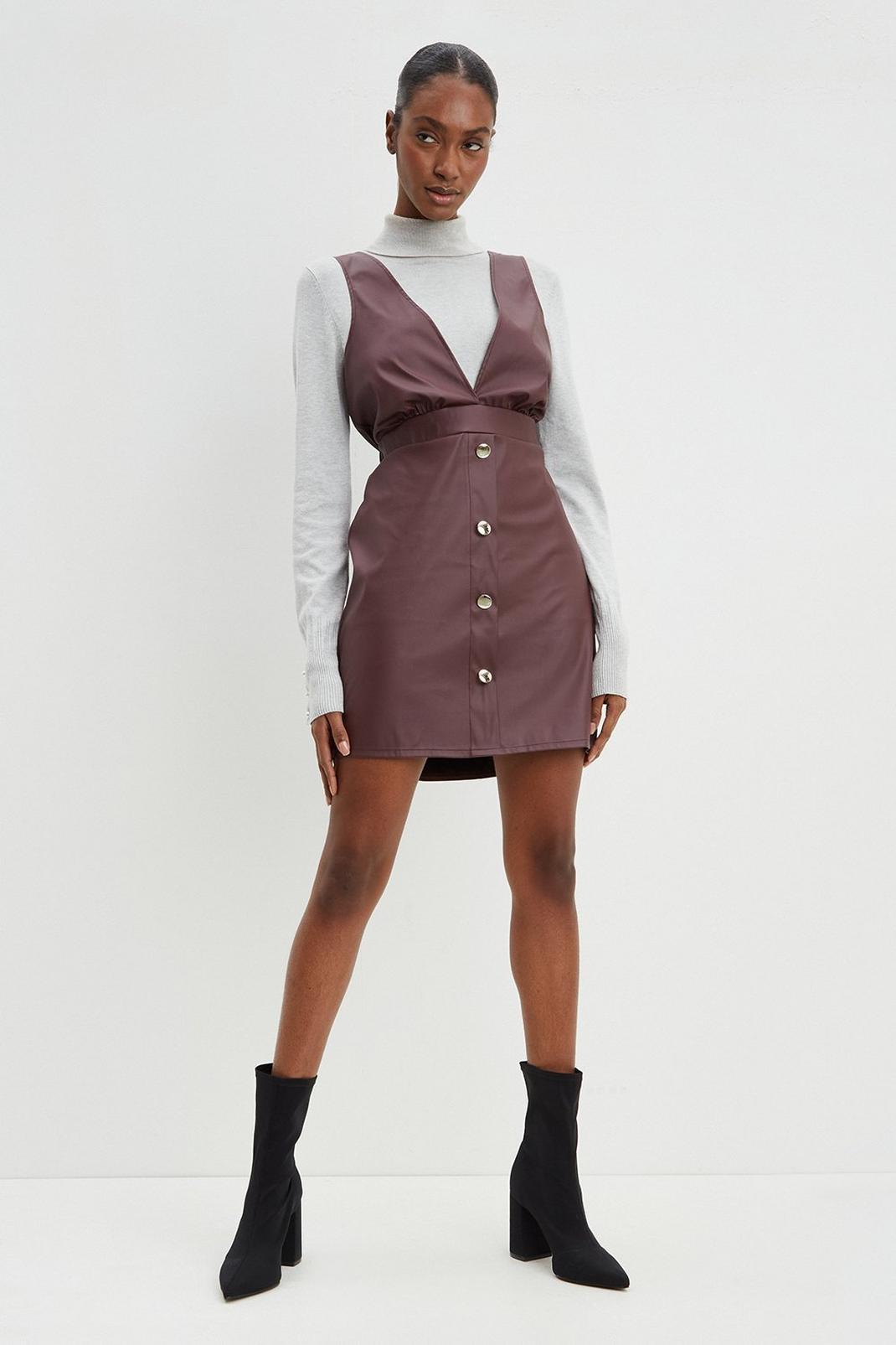 293 faux leather pinafore dress image number 2