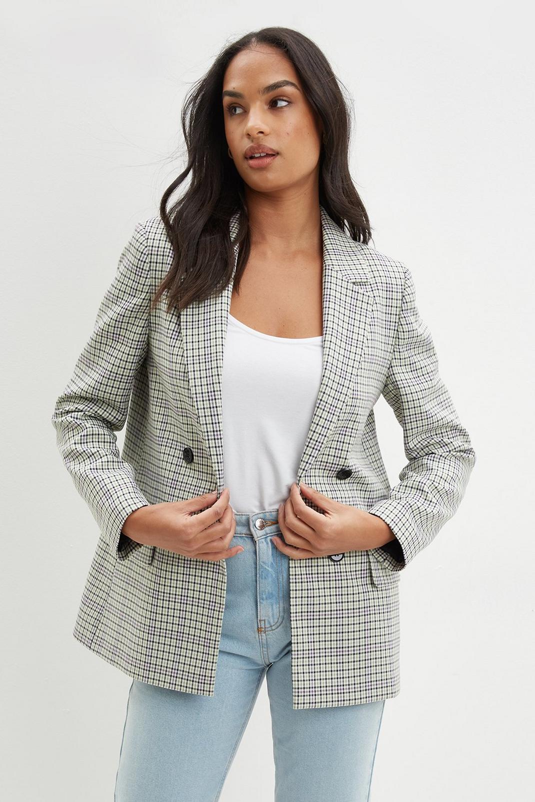 Purple Check Double Breasted Blazer image number 1