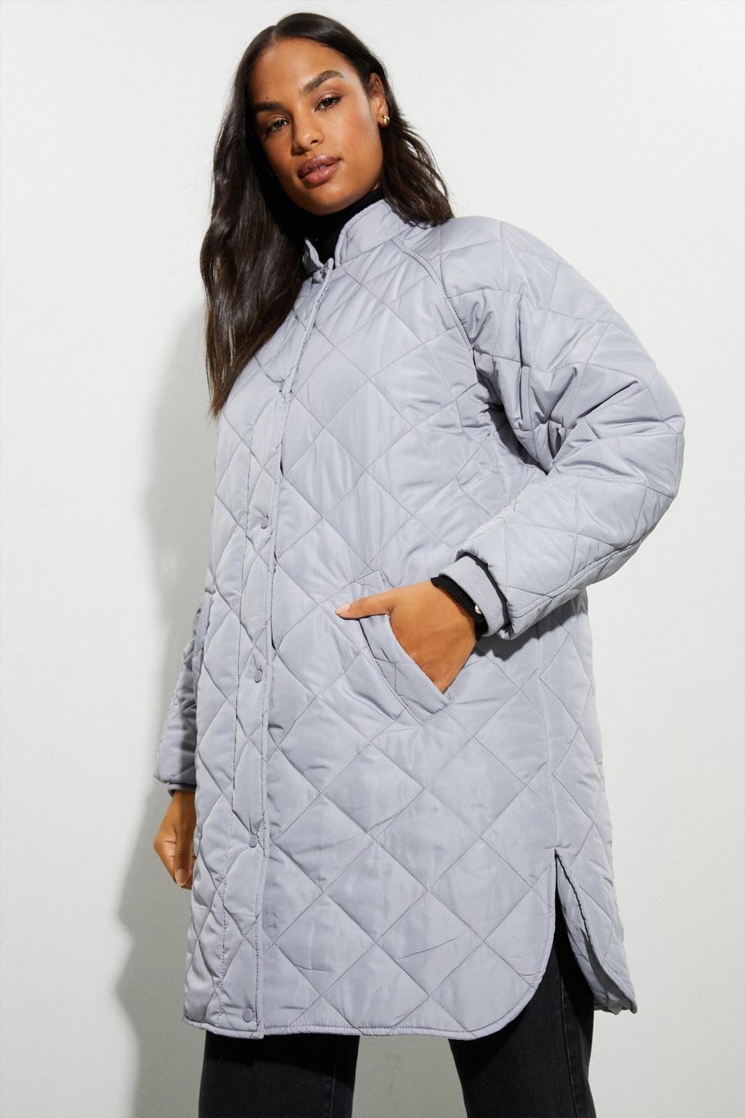 Silver Long Lightweight Padded Quilted Jacket image number 1