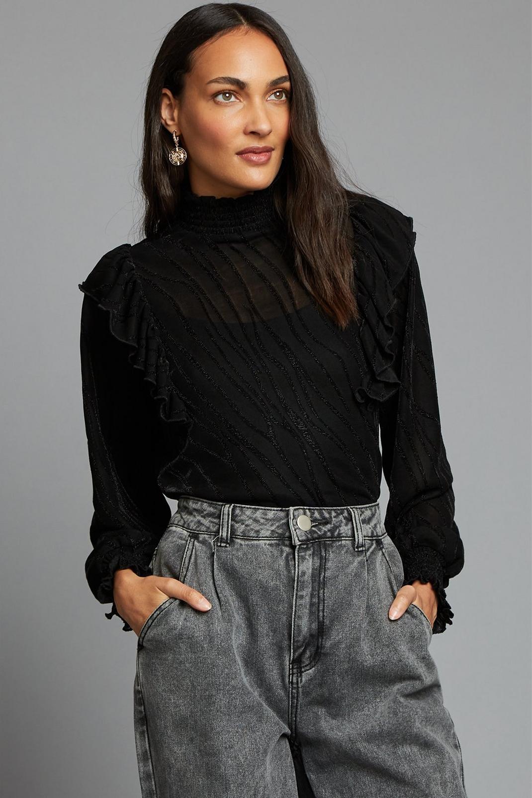 Black Victoriana Frill Mesh Top image number 1
