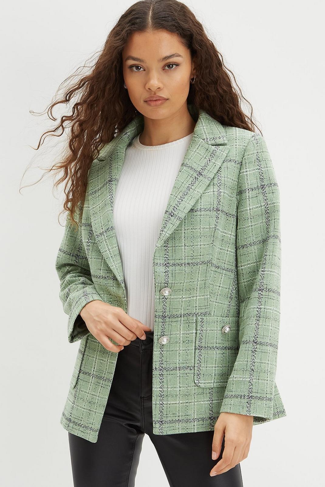 Green Petite Check Boucle Blazer image number 1