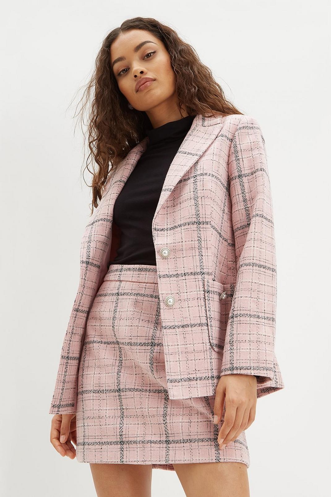 Pink Petite Check Boucle Blazer image number 1