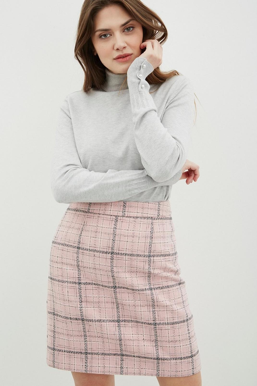 Pink Tall Check Boucle Mini Skirt image number 1