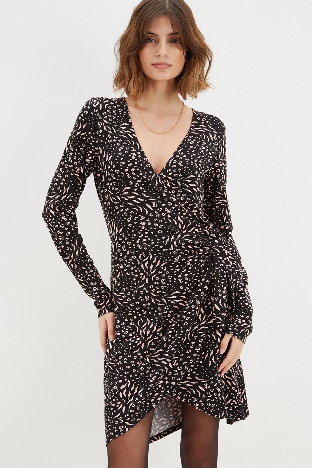 Leopard Tall Wrap Print Mini Dress image number 1