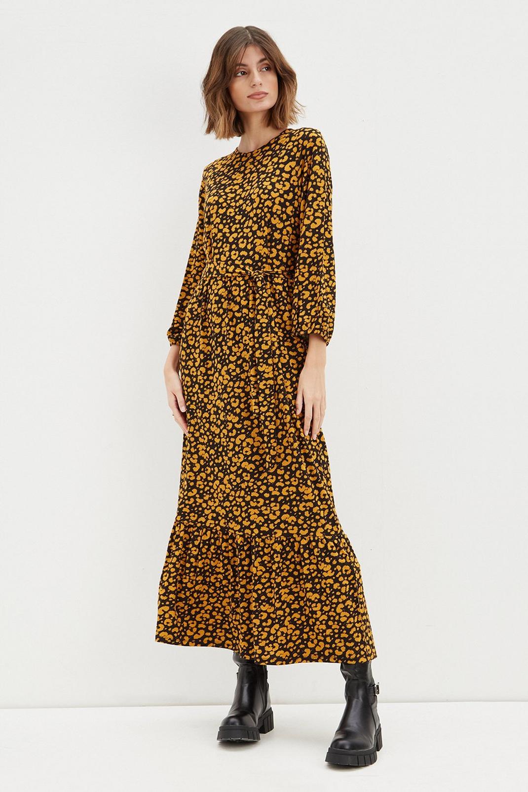 Leopard Tall Tiered Midi Printed Dress image number 1