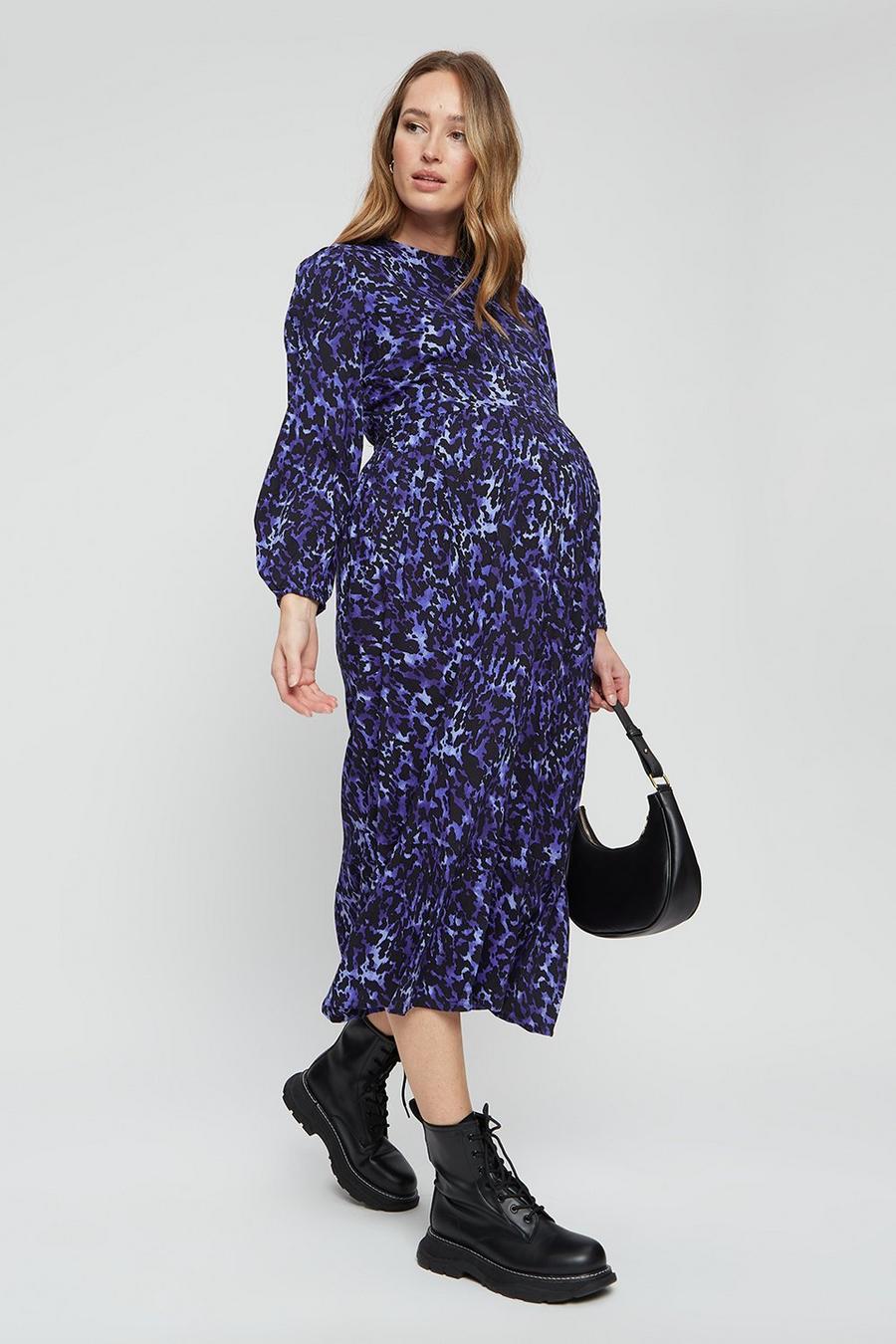 Maternity Blue Animal Print Midaxi Dress