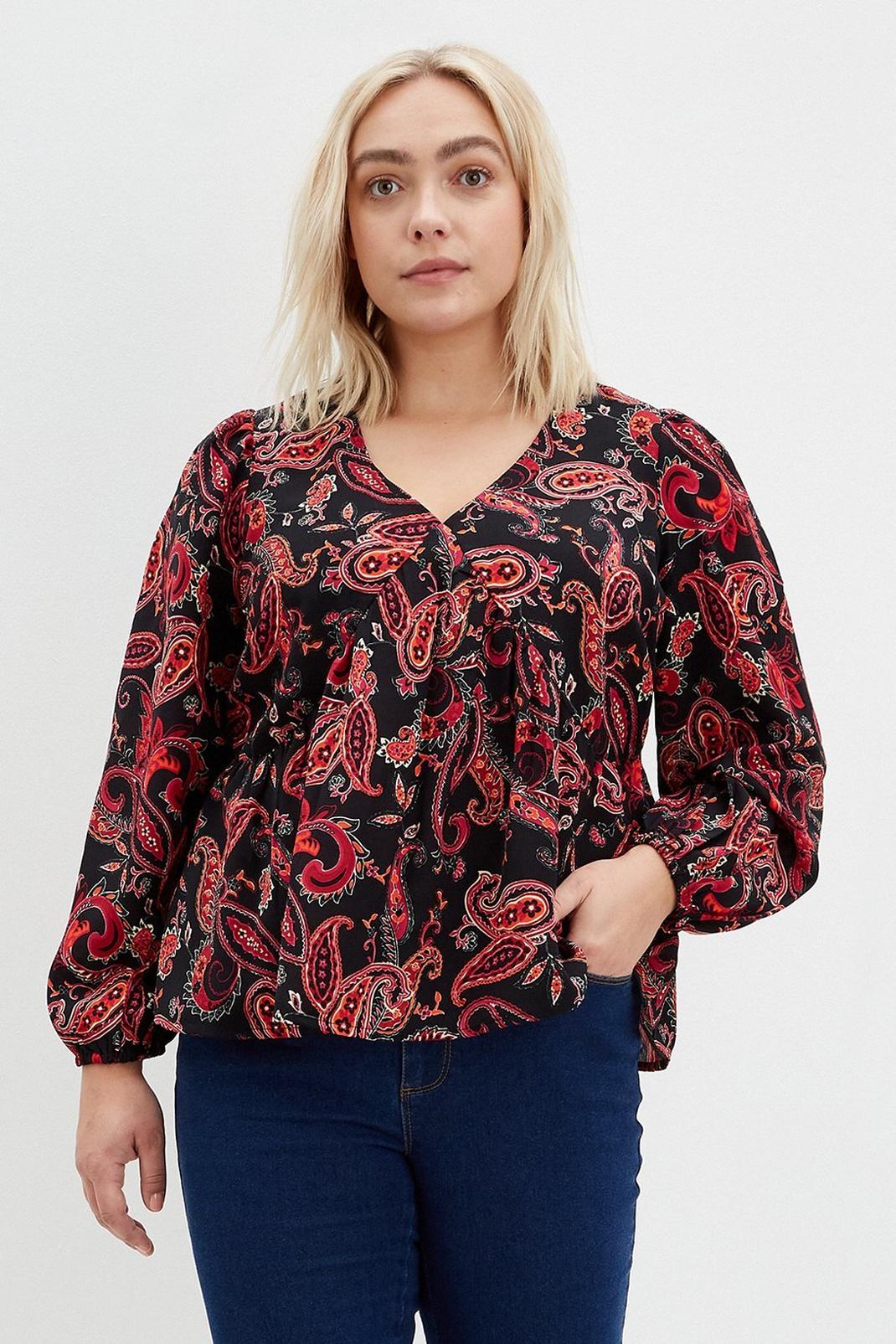 144 Curve Paisley Long Sleeve Empire Seam Top image number 1