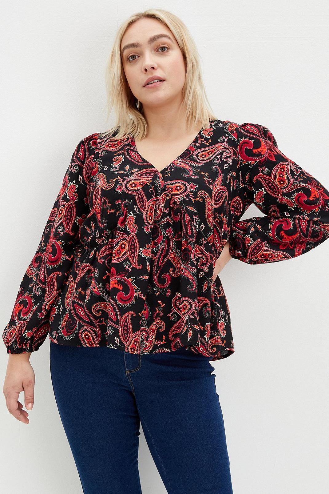 144 Curve Paisley Long Sleeve Empire Seam Top image number 2