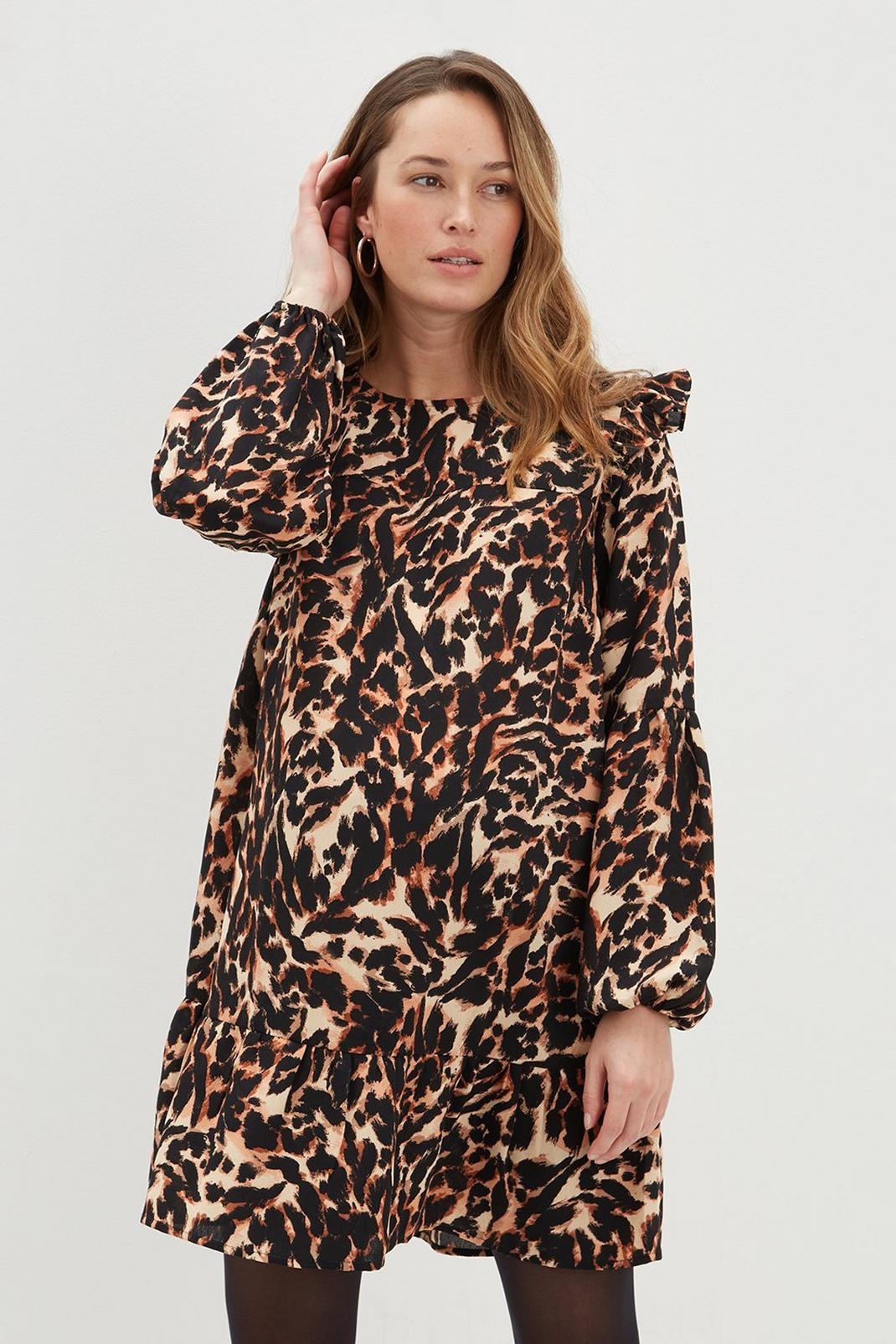 193 Maternity Leopard Frill Tier Mini Dress image number 2