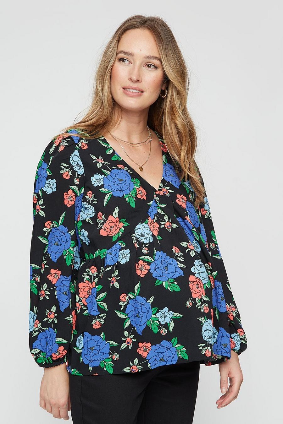 Maternity Floral  Long Sleeve Empire Seam Top