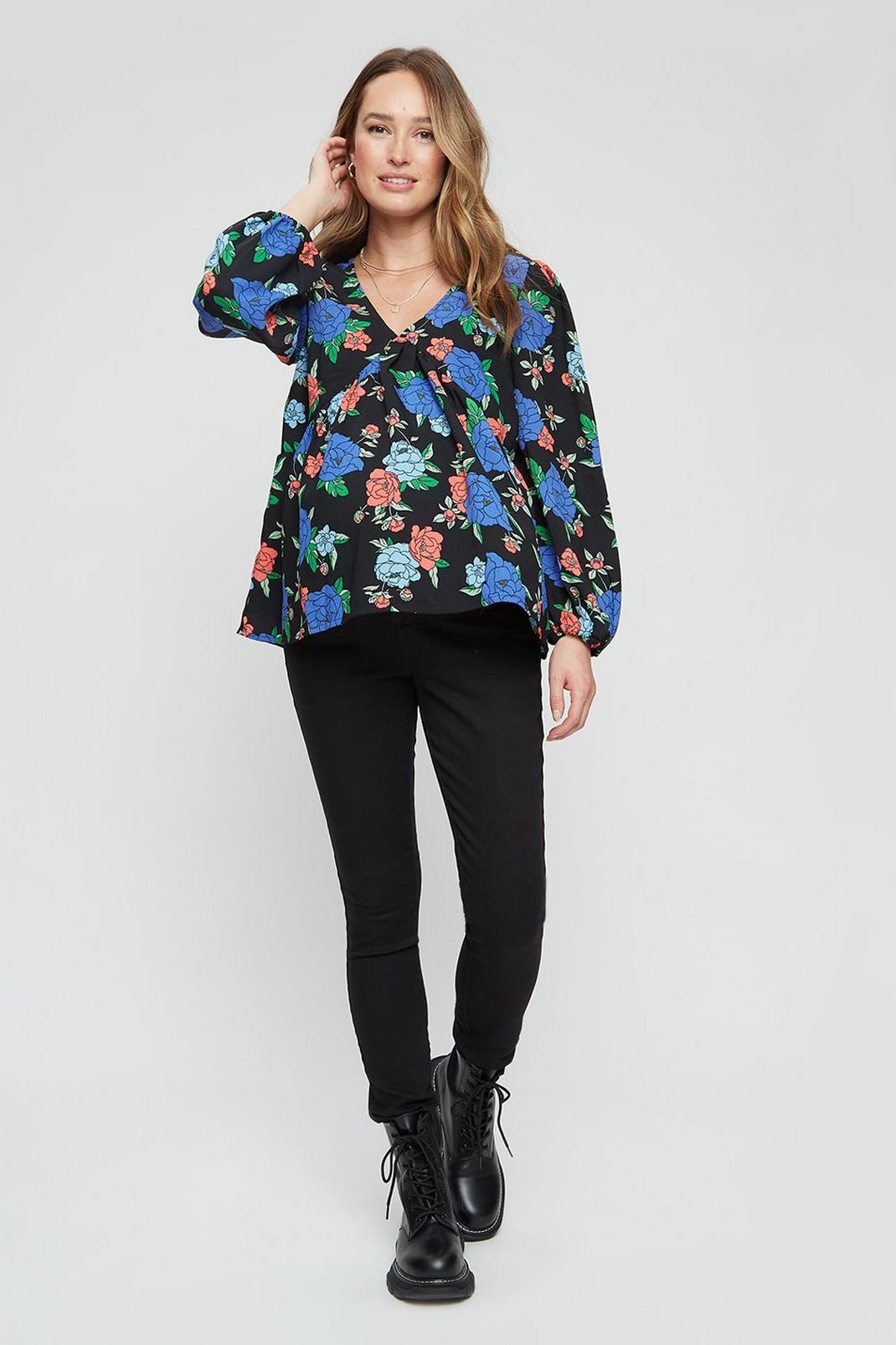 144 Maternity Floral  Long Sleeve Empire Seam Top image number 2