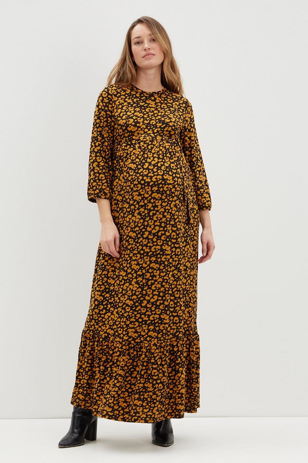 Animal Maternity Tiered Maxi Dress image number 1