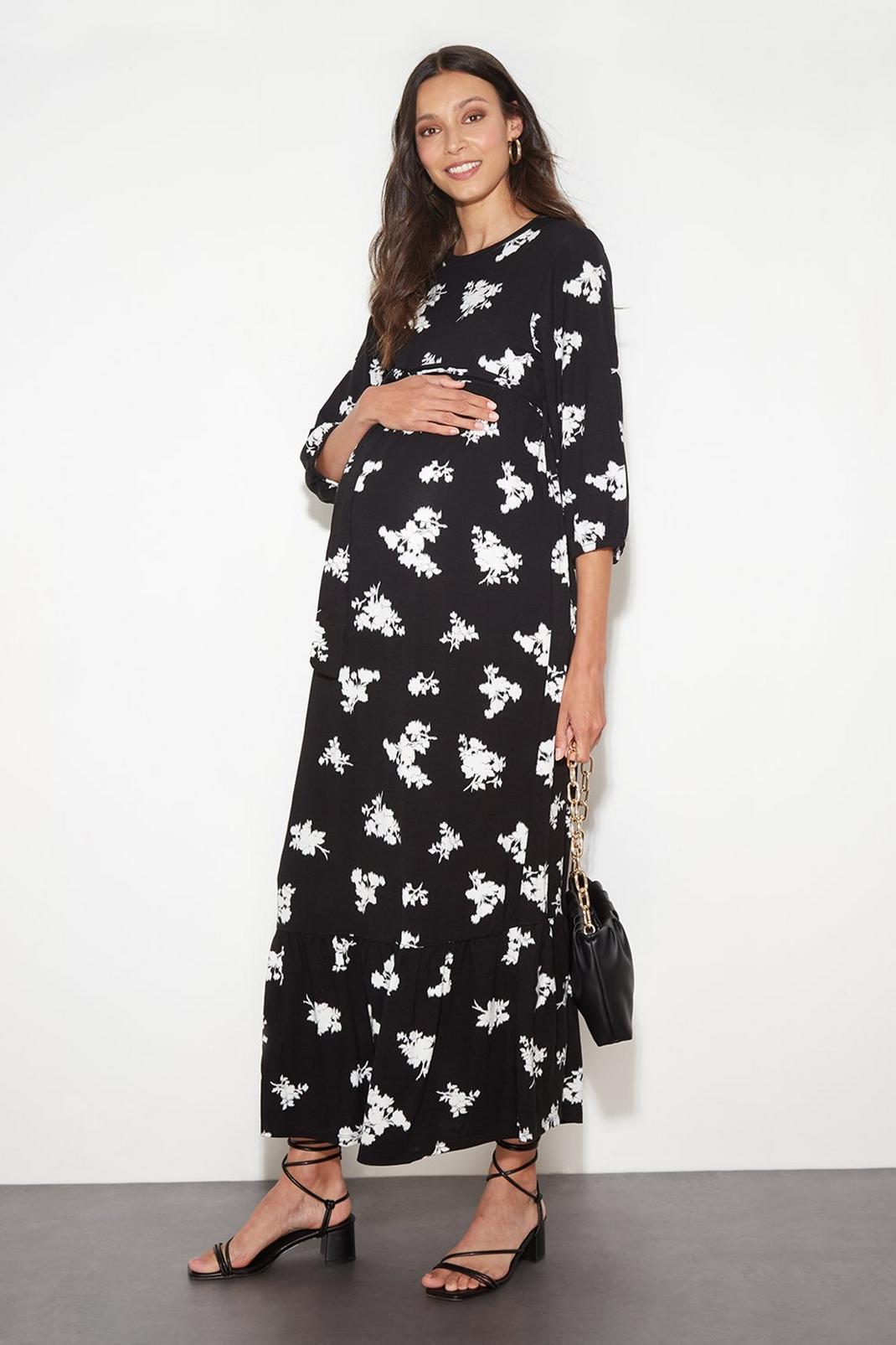 Floral Maternity Tiered Maxi Dress image number 1