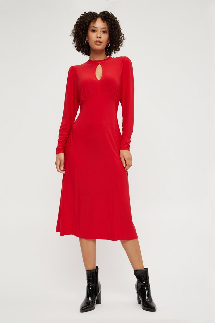 Red Keyhole Midi Dress