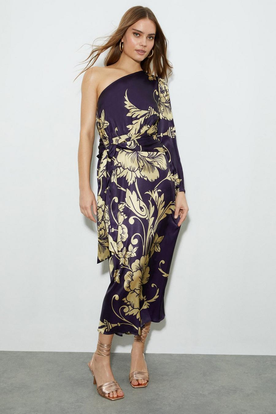 Large Scale Ochre Floral One Shoulder Maxi
