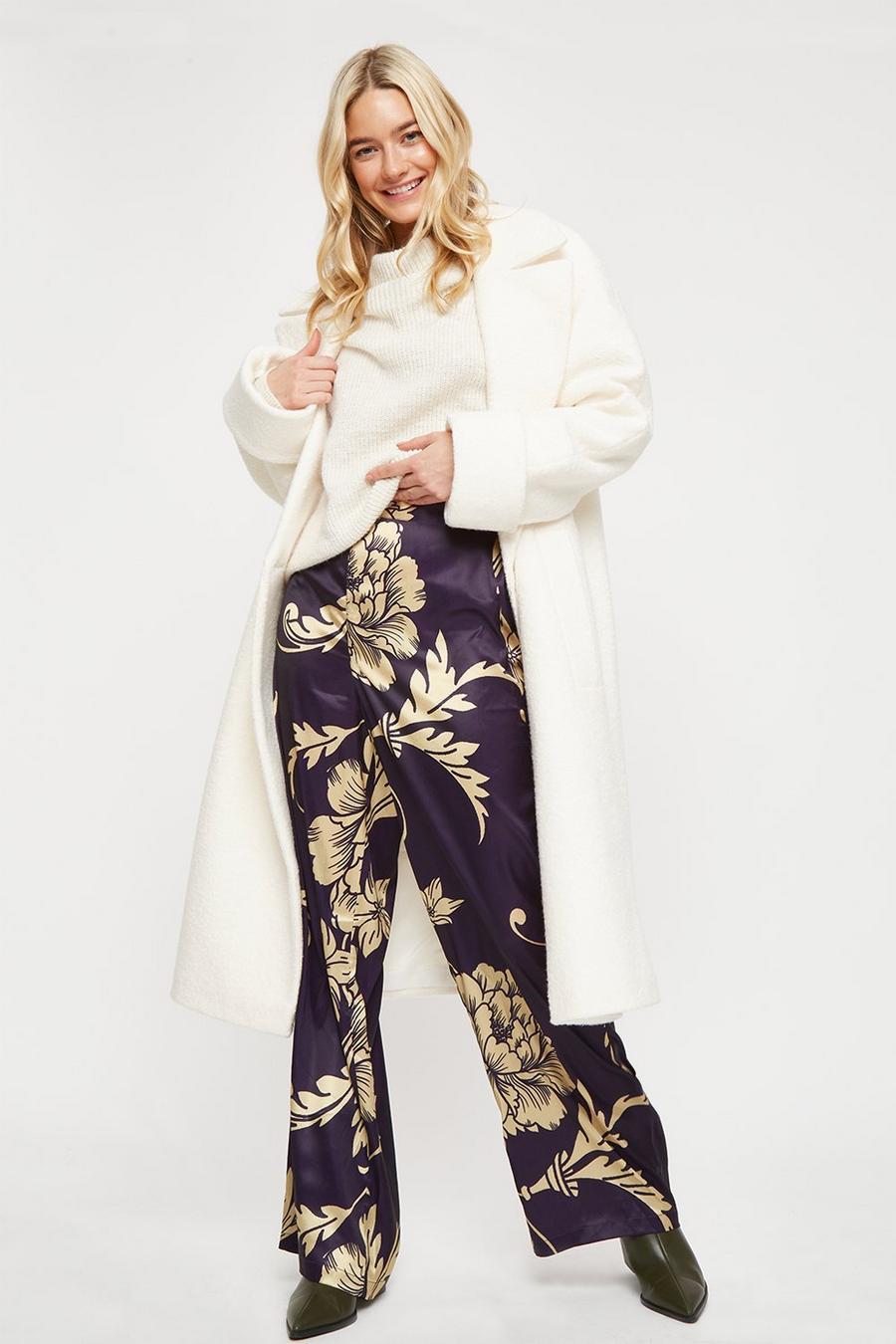 Large Scale Ochre Floral Satin Trousers