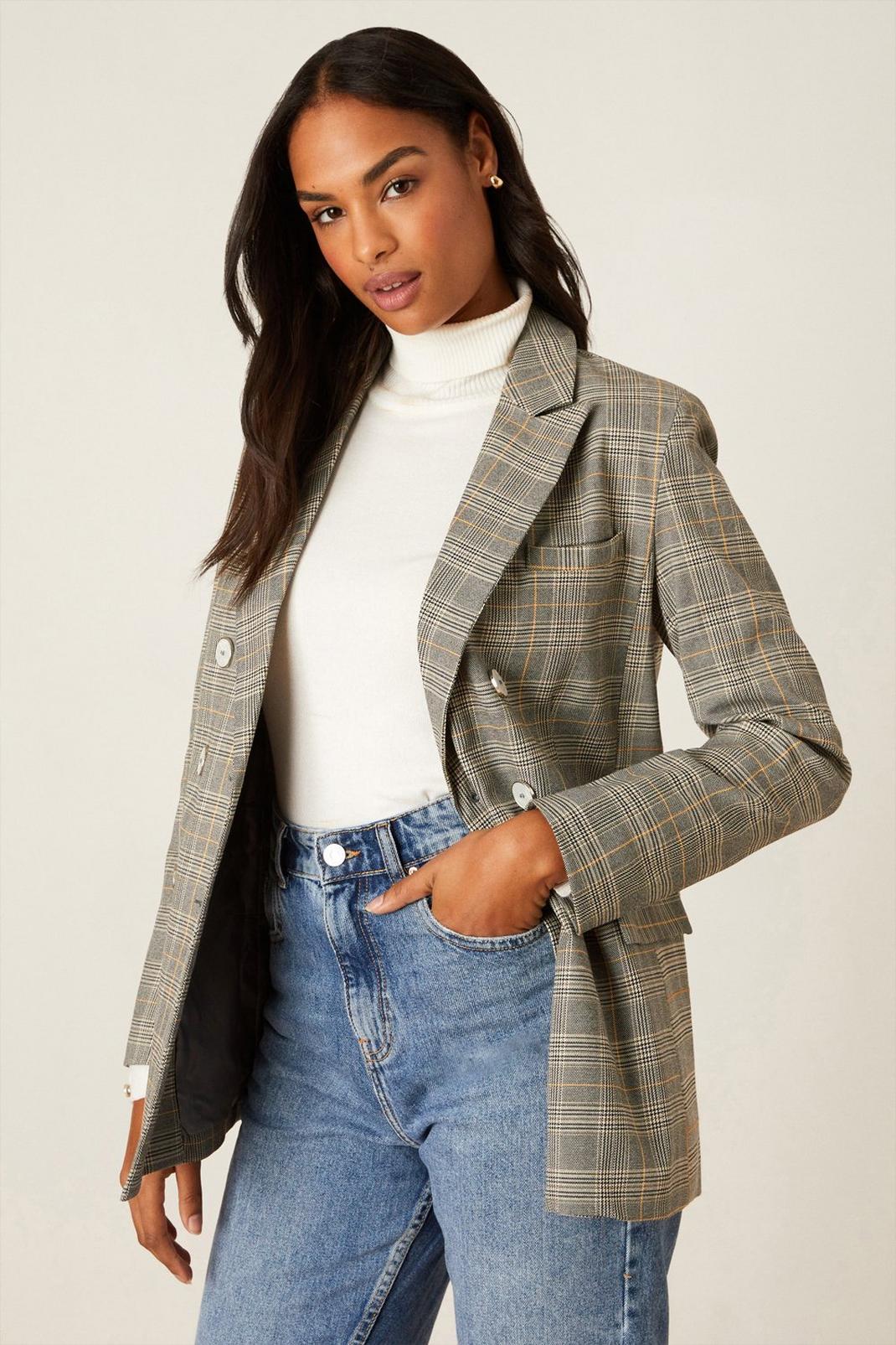 Medium beige Check Double Breasted Blazer image number 1