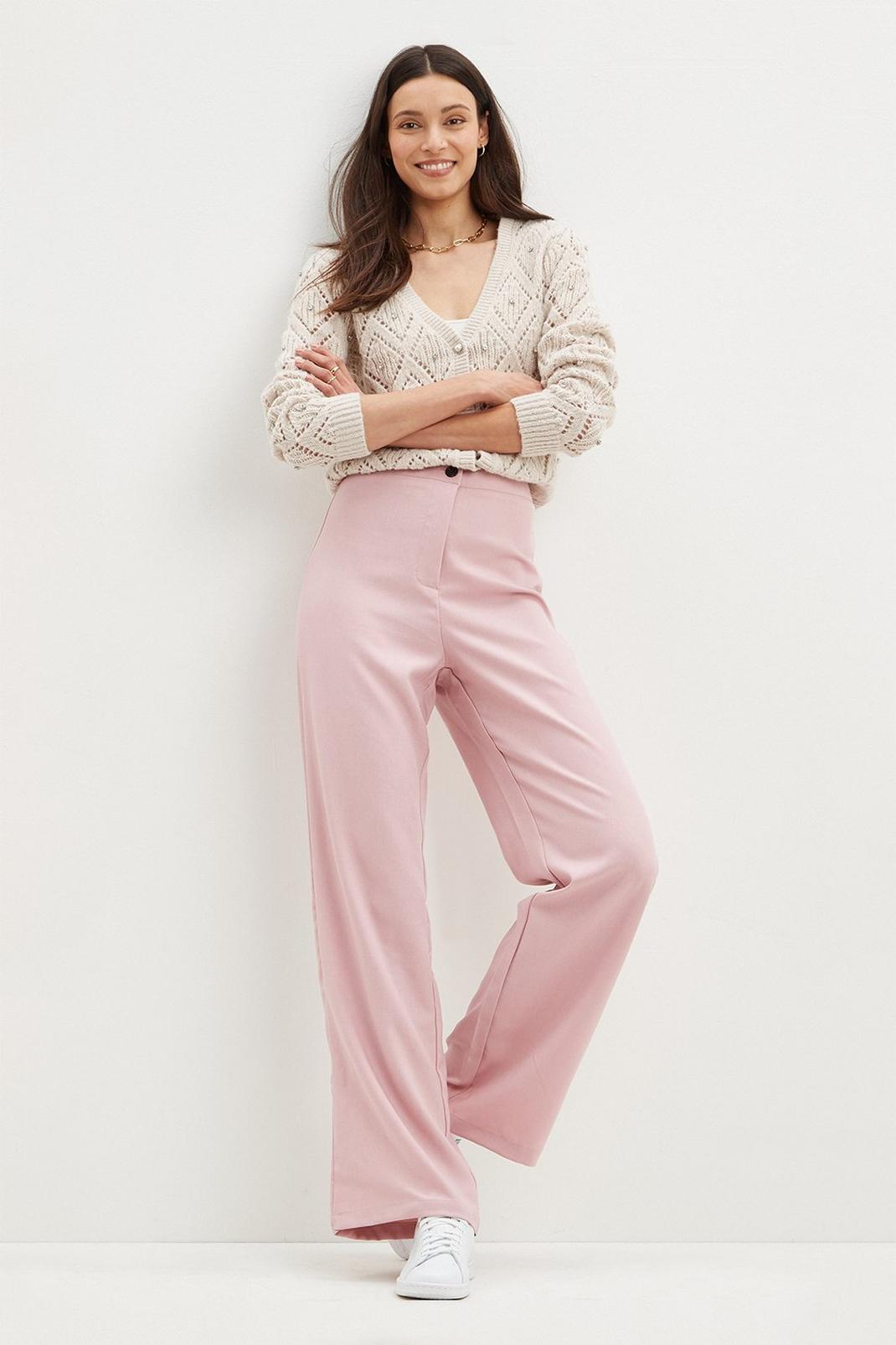 Pink Wide Leg High Waist Trousers image number 1