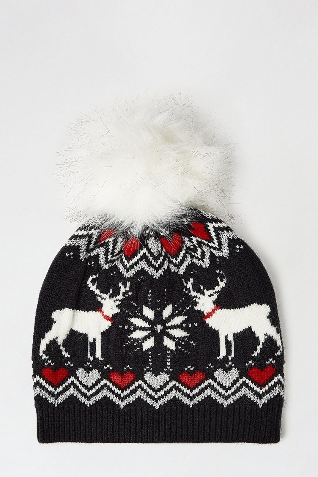 148 Navy Knitted Reindeer Pom Hat image number 2