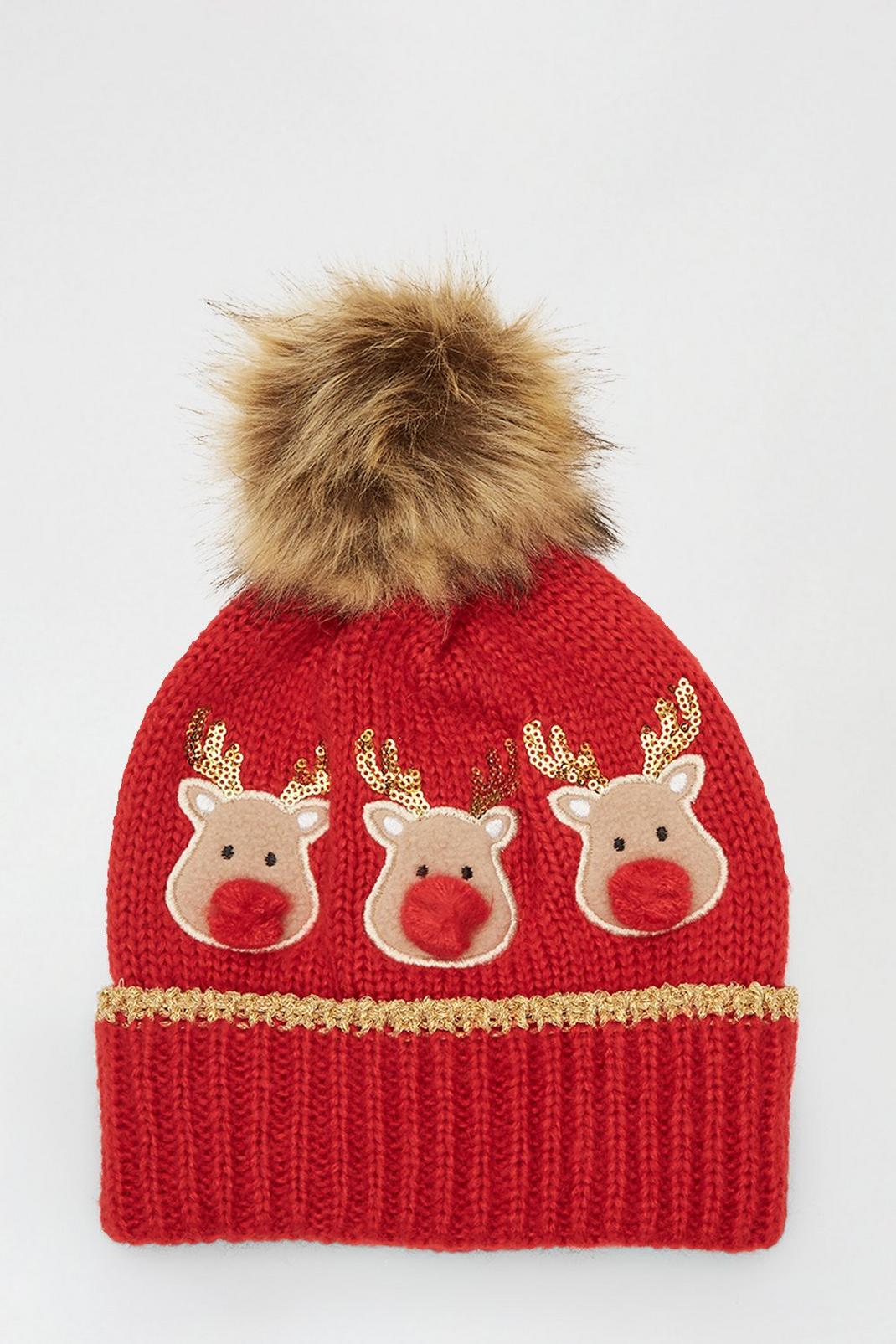 157 Red Reindeer Beanie Hat  image number 2
