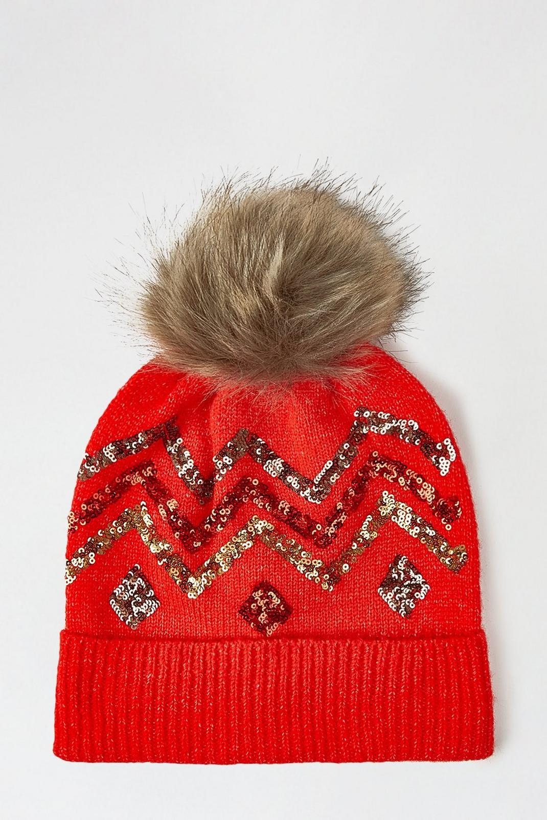 157 Red Embellished Bauble Hat image number 2