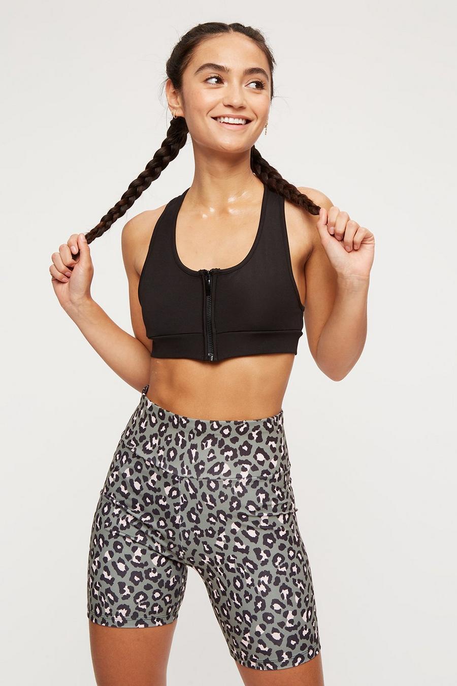 Petite Green Leopard Active Cycling Shorts