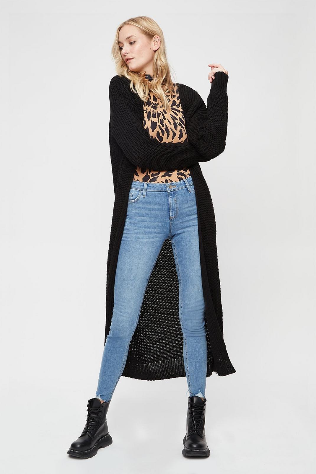 Black Tall Chunky Knit Long Cardigan image number 1