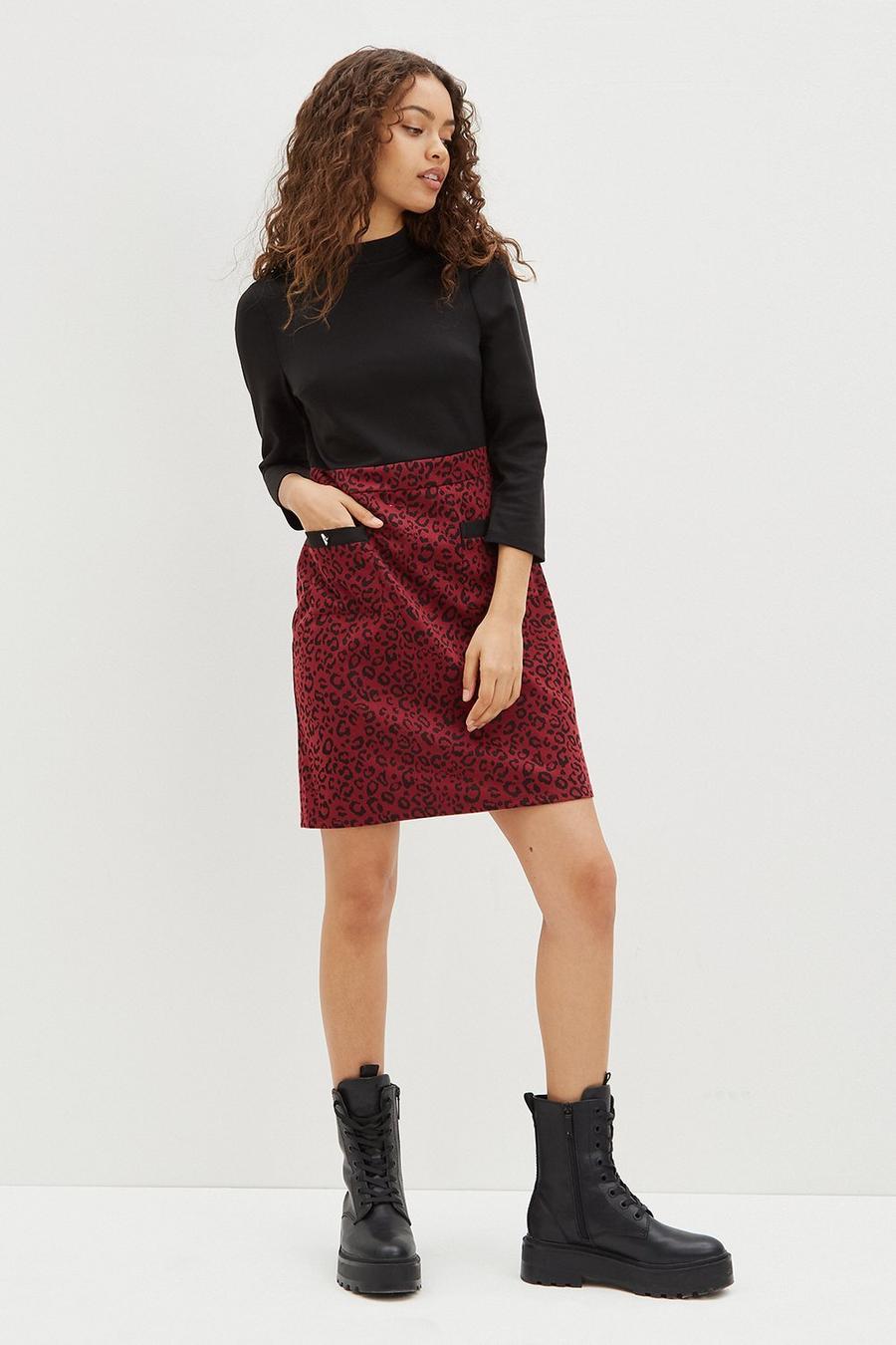 Petite Berry Leopard Skirt Dress