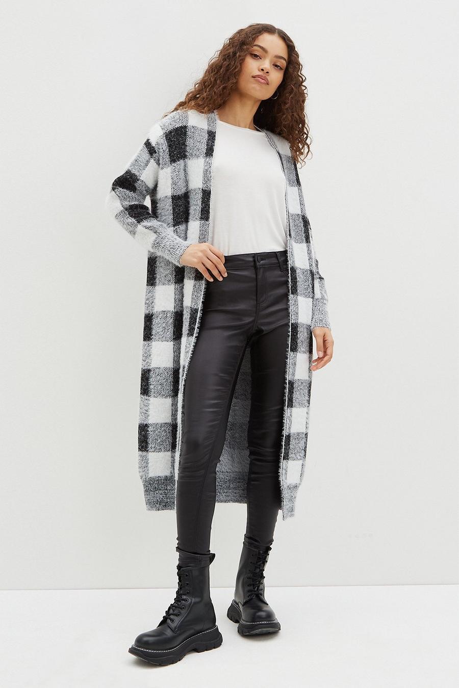Petite Check Longline Knitted Cardigan