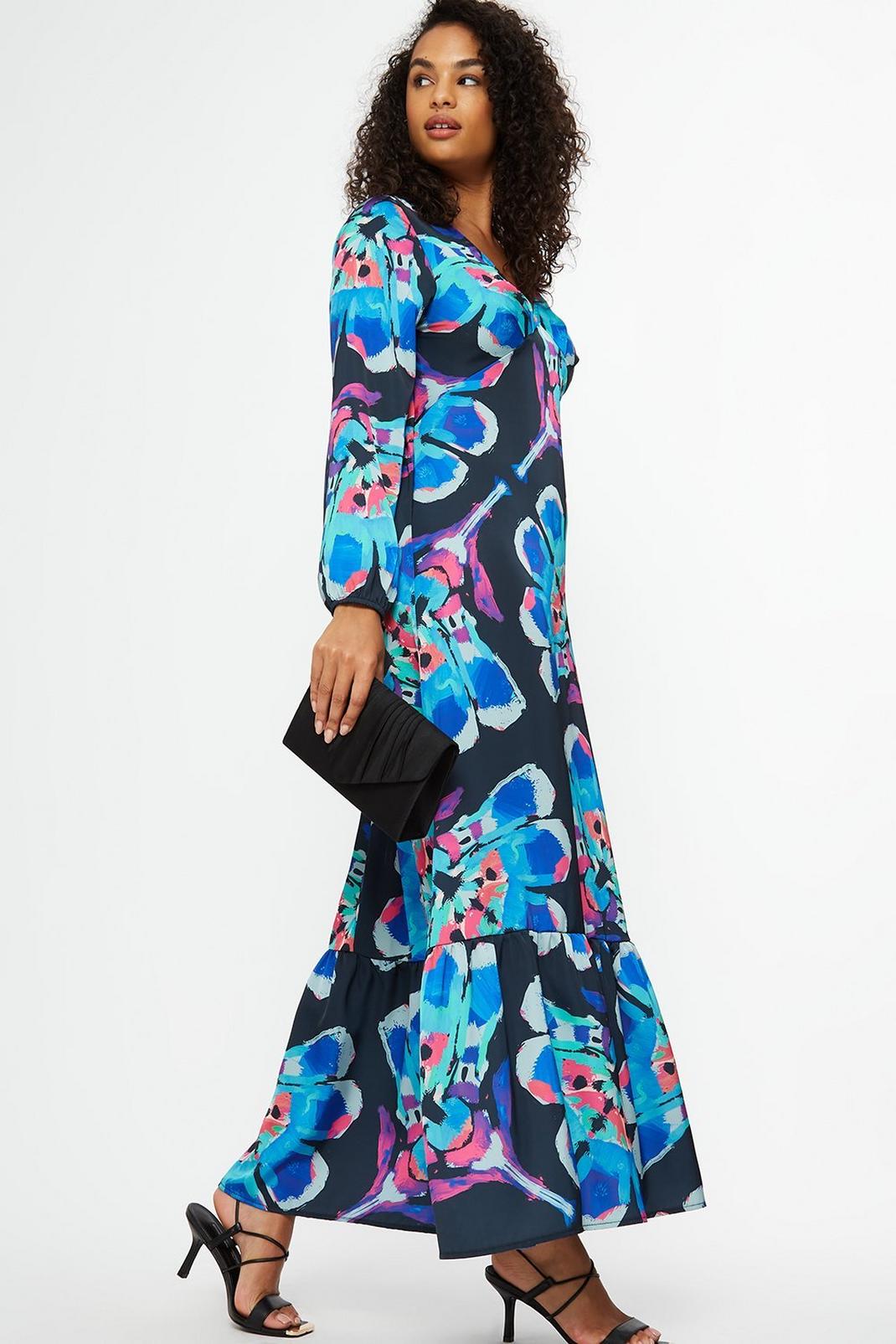 Multi Bright Floral Smock Long Sleeve Maxi Dress image number 1