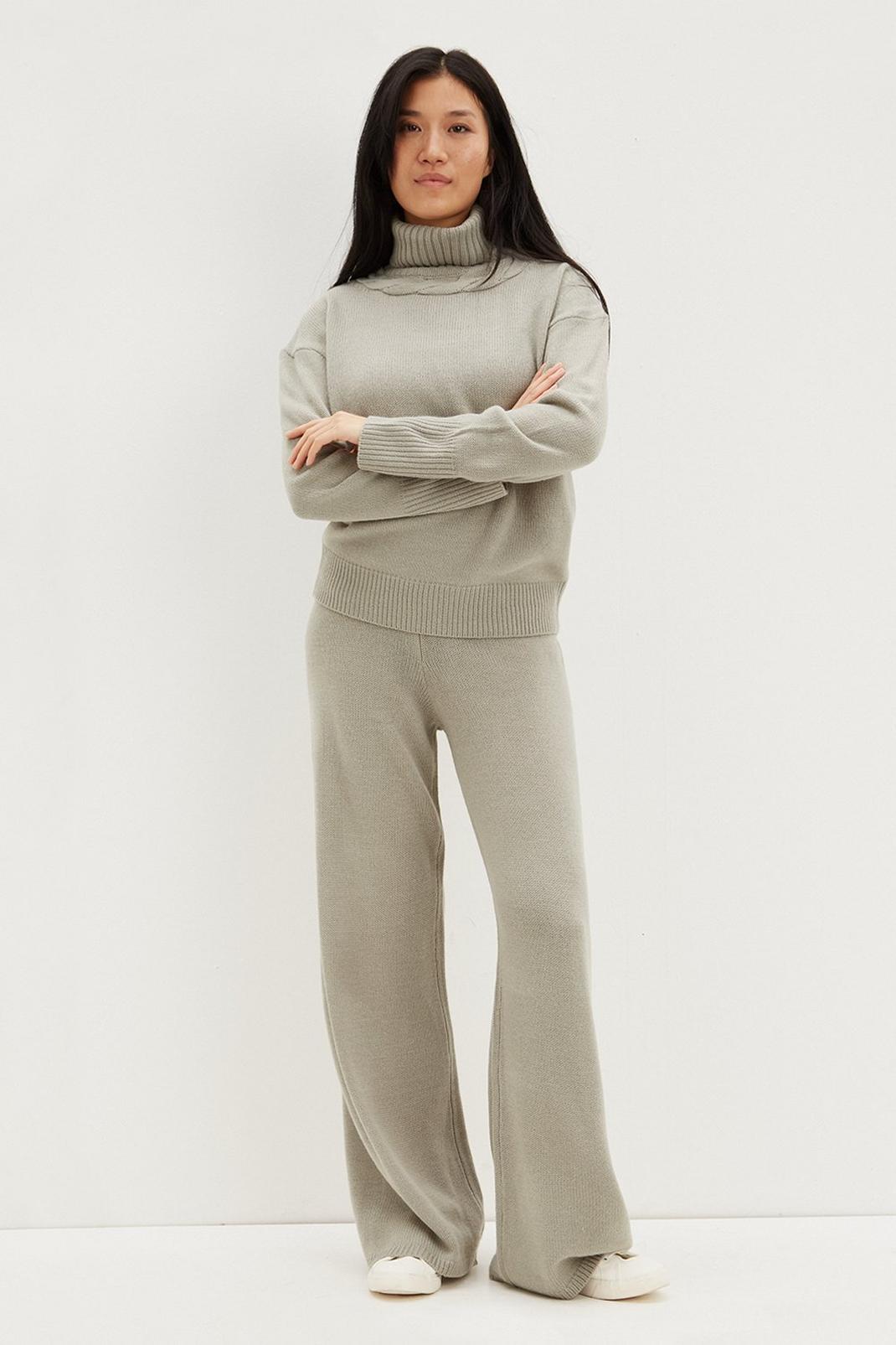 Sage Knitted Wide Leg Trousers image number 1