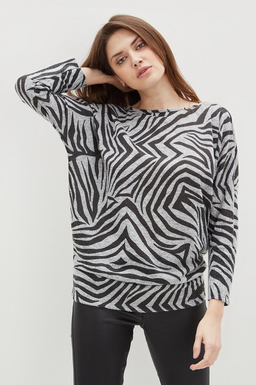 Tall Zebra Brushed Batwing Top