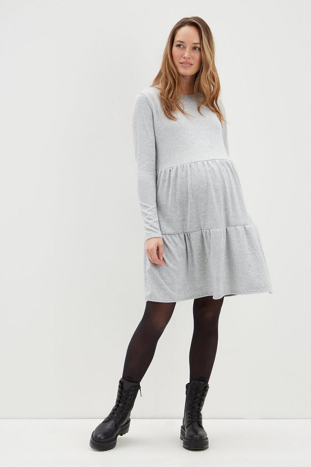 131 Maternity Grey Brushed Tiered Mini Dress image number 1