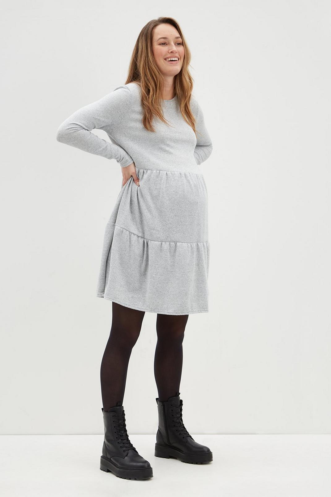 131 Maternity Grey Brushed Tiered Mini Dress image number 2