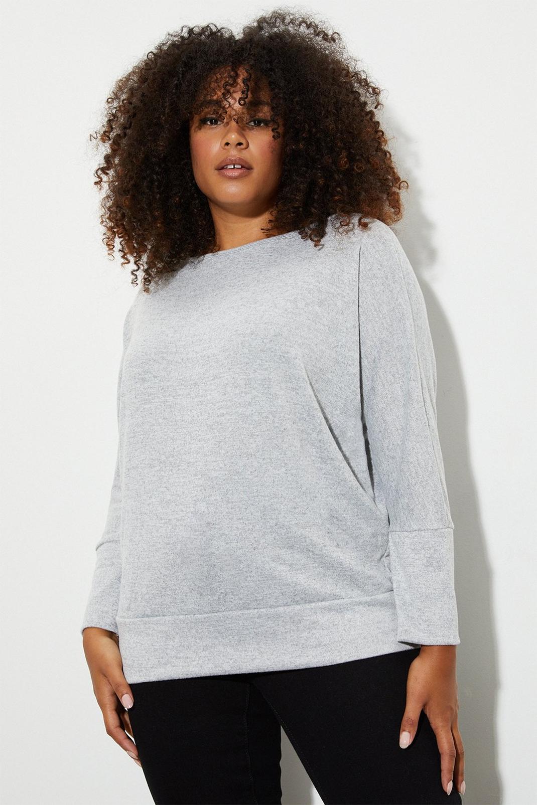Curve Grey Cosy Batwing Top image number 1