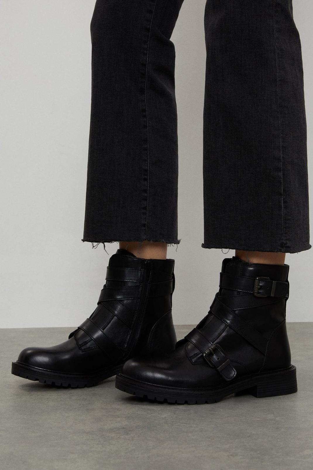 Black Good For the Sole: Rowan Double Strap Leather Biker Boot image number 1