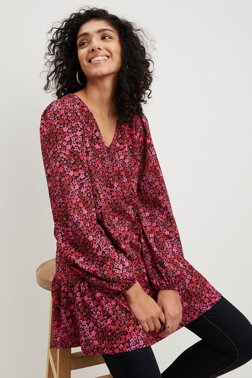 Pink Floral Long Sleeve Tunic image number 1