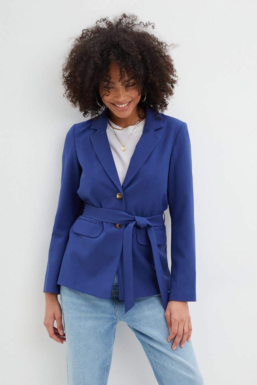 Plain Relaxed Belted Blazer