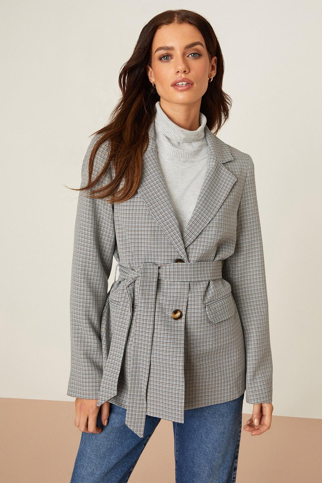 Blue Check Relaxed Belted Blazer image number 1