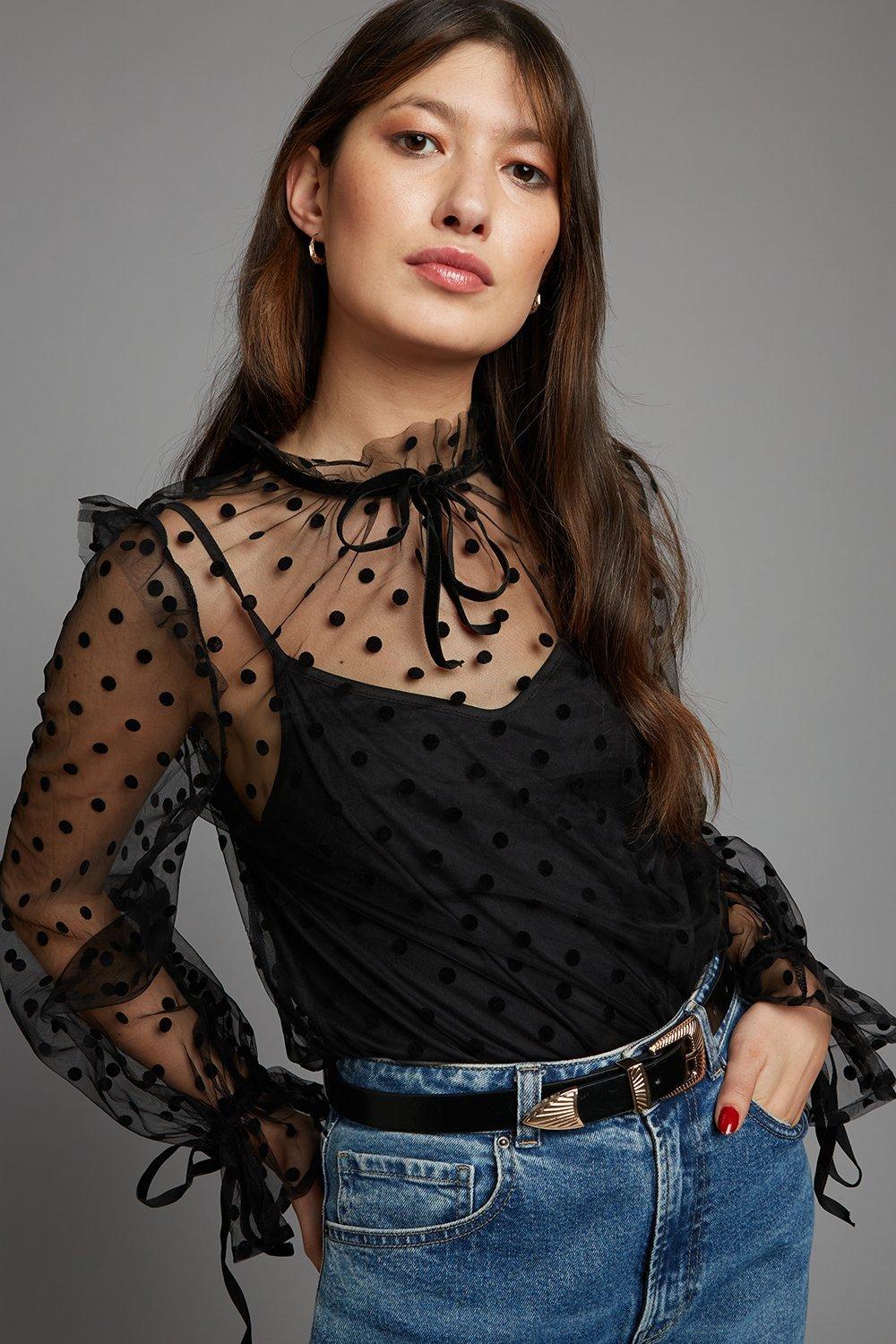 black spotty mesh top